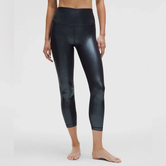 Lululemon•Align HR Ribbed Legging 25" Shine•Radiate Foil Black Night•LIKE NEW•6 - Picture 1 of 8